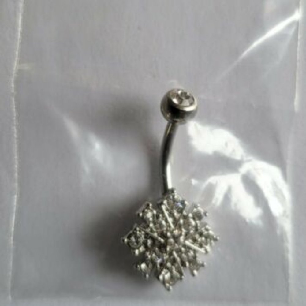 Gem Paved Starburst 316L Surgical Steel Belly Button Ring